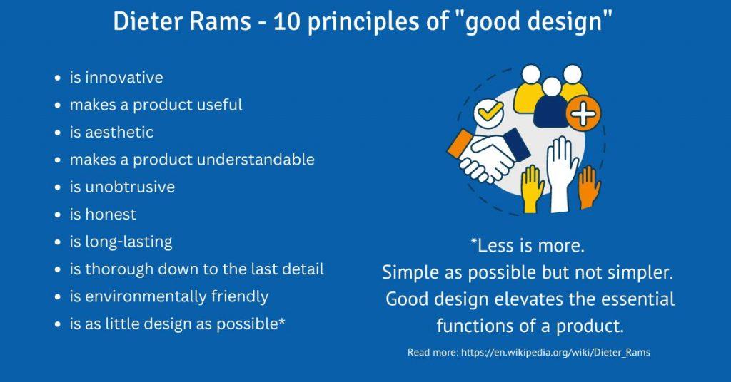 Infographic listing the 10 principles of good design by Dieter Rams